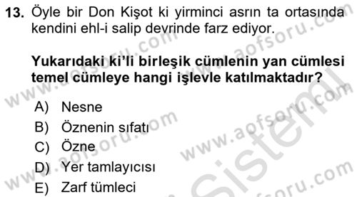 Türkçe Cümle Bilgisi 2 Dersi 2022 - 2023 Yılı Yaz Okulu Sınav Soruları 13. Soru