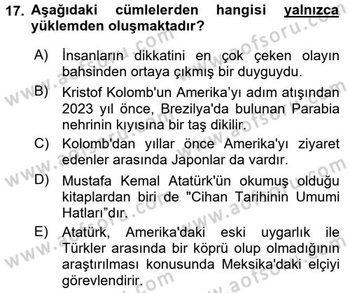 Türkçe Cümle Bilgisi 2 Dersi 2022 - 2023 Yılı Yaz Okulu Sınav Soruları 17. Soru