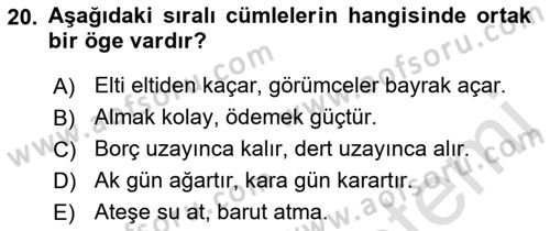 Türkçe Cümle Bilgisi 2 Dersi 2022 - 2023 Yılı Yaz Okulu Sınav Soruları 20. Soru