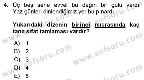 Türkçe Cümle Bilgisi 2 Dersi 2022 - 2023 Yılı Yaz Okulu Sınav Soruları 4. Soru