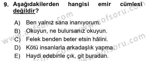 Türkçe Cümle Bilgisi 2 Dersi 2022 - 2023 Yılı Yaz Okulu Sınav Soruları 9. Soru