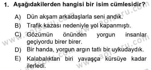 Türkçe Cümle Bilgisi 2 Dersi 2023 - 2024 Yılı (Vize) Ara Sınav Soruları 1. Soru