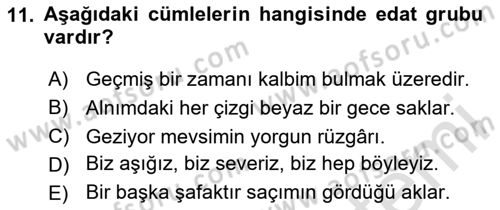 Türkçe Cümle Bilgisi 2 Dersi 2023 - 2024 Yılı (Vize) Ara Sınav Soruları 11. Soru