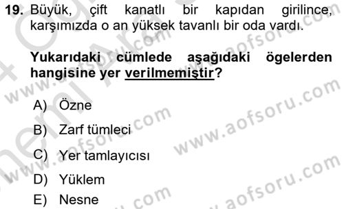 Türkçe Cümle Bilgisi 2 Dersi 2023 - 2024 Yılı (Vize) Ara Sınav Soruları 19. Soru