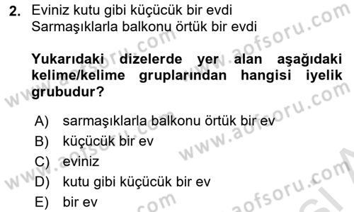 Türkçe Cümle Bilgisi 2 Dersi 2023 - 2024 Yılı (Vize) Ara Sınav Soruları 2. Soru
