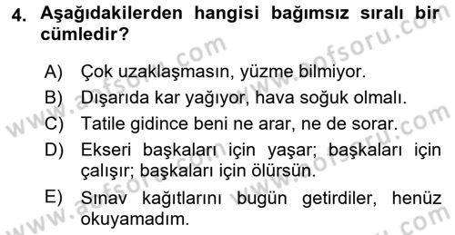 Türkçe Cümle Bilgisi 2 Dersi 2023 - 2024 Yılı (Vize) Ara Sınav Soruları 4. Soru