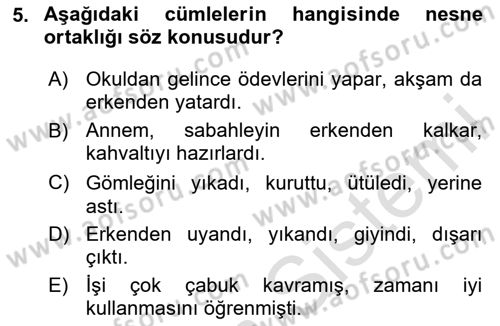Türkçe Cümle Bilgisi 2 Dersi 2023 - 2024 Yılı (Vize) Ara Sınav Soruları 5. Soru