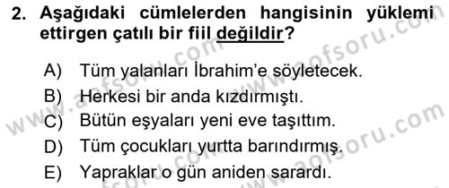 Türkçe Cümle Bilgisi 2 Dersi 2023 - 2024 Yılı (Final) Dönem Sonu Sınav Soruları 2. Soru