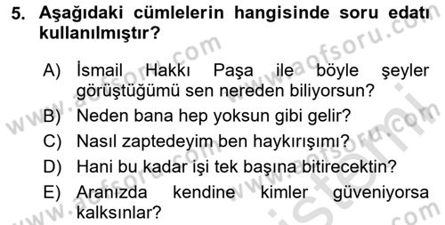 Türkçe Cümle Bilgisi 2 Dersi 2023 - 2024 Yılı (Final) Dönem Sonu Sınav Soruları 5. Soru