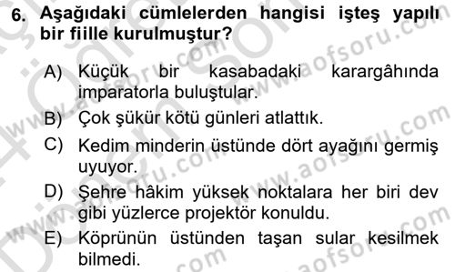 Türkçe Cümle Bilgisi 2 Dersi 2023 - 2024 Yılı (Final) Dönem Sonu Sınav Soruları 6. Soru