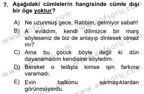 Türkçe Cümle Bilgisi 2 Dersi 2023 - 2024 Yılı (Final) Dönem Sonu Sınav Soruları 7. Soru
