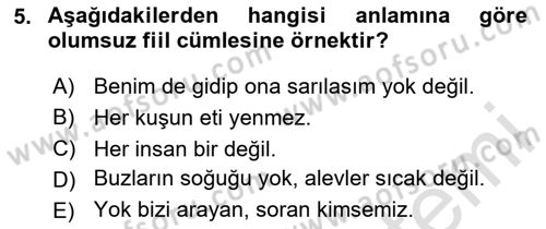 Türkçe Cümle Bilgisi 2 Dersi 2023 - 2024 Yılı Yaz Okulu Sınav Soruları 5. Soru