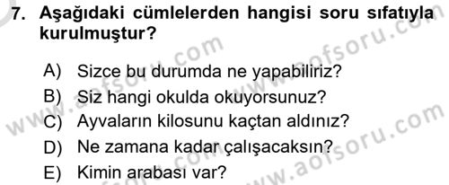 Türkçe Cümle Bilgisi 2 Dersi 2023 - 2024 Yılı Yaz Okulu Sınav Soruları 7. Soru