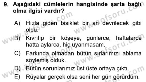 Türkçe Cümle Bilgisi 2 Dersi 2023 - 2024 Yılı Yaz Okulu Sınav Soruları 9. Soru