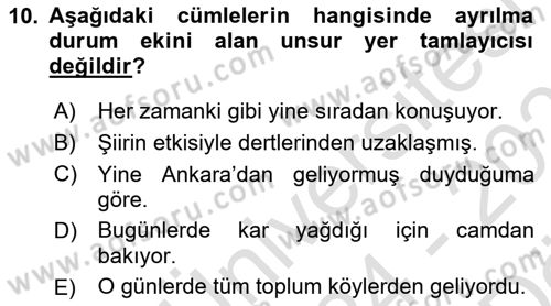 Türkçe Cümle Bilgisi 2 Dersi 2024 - 2025 Yılı (Vize) Ara Sınav Soruları 10. Soru