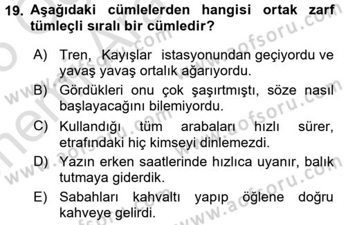 Türkçe Cümle Bilgisi 2 Dersi 2024 - 2025 Yılı (Vize) Ara Sınav Soruları 19. Soru