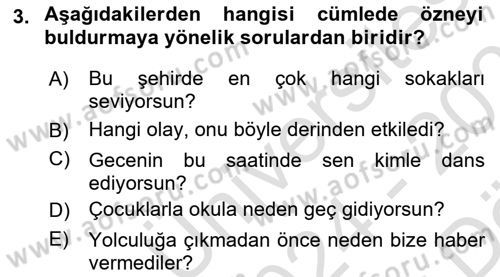 Türkçe Cümle Bilgisi 2 Dersi 2024 - 2025 Yılı (Vize) Ara Sınav Soruları 3. Soru