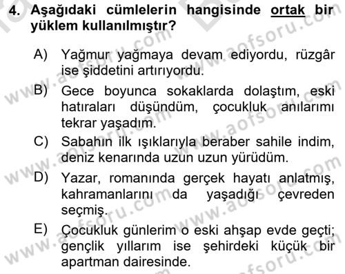 Türkçe Cümle Bilgisi 2 Dersi 2024 - 2025 Yılı (Vize) Ara Sınav Soruları 4. Soru