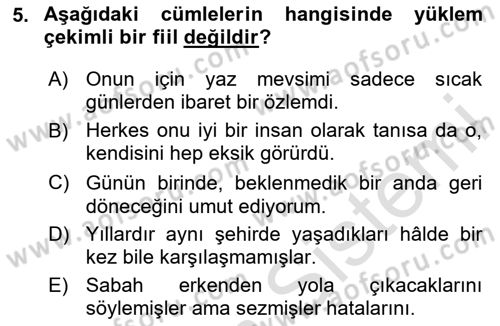 Türkçe Cümle Bilgisi 2 Dersi 2024 - 2025 Yılı (Vize) Ara Sınav Soruları 5. Soru