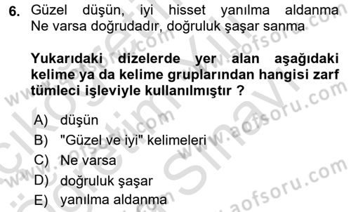 Türkçe Cümle Bilgisi 2 Dersi 2024 - 2025 Yılı (Vize) Ara Sınav Soruları 6. Soru