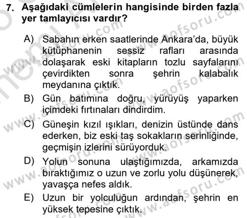 Türkçe Cümle Bilgisi 2 Dersi 2024 - 2025 Yılı (Vize) Ara Sınav Soruları 7. Soru