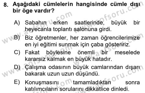 Türkçe Cümle Bilgisi 2 Dersi 2024 - 2025 Yılı (Vize) Ara Sınav Soruları 8. Soru