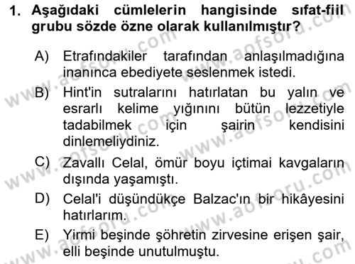 Türkçe Cümle Bilgisi 2 Dersi 2024 - 2025 Yılı (Final) Dönem Sonu Sınav Soruları 1. Soru