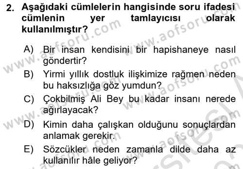 Türkçe Cümle Bilgisi 2 Dersi 2024 - 2025 Yılı (Final) Dönem Sonu Sınav Soruları 2. Soru