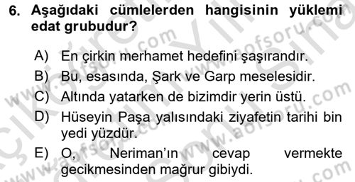Türkçe Cümle Bilgisi 2 Dersi 2024 - 2025 Yılı (Final) Dönem Sonu Sınav Soruları 6. Soru