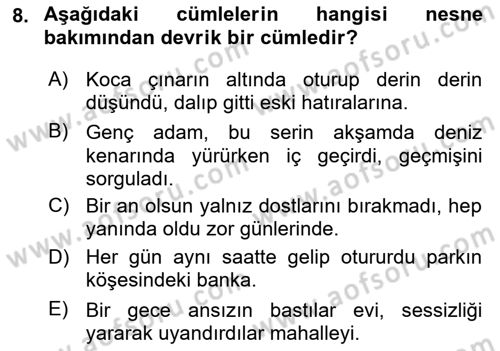 Türkçe Cümle Bilgisi 2 Dersi 2024 - 2025 Yılı (Final) Dönem Sonu Sınav Soruları 8. Soru