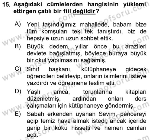 Türkçe Cümle Bilgisi 2 Dersi 2024 - 2025 Yılı Yaz Okulu Sınav Soruları 15. Soru