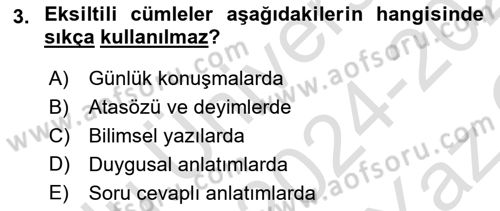 Türkçe Cümle Bilgisi 2 Dersi 2024 - 2025 Yılı Yaz Okulu Sınav Soruları 3. Soru