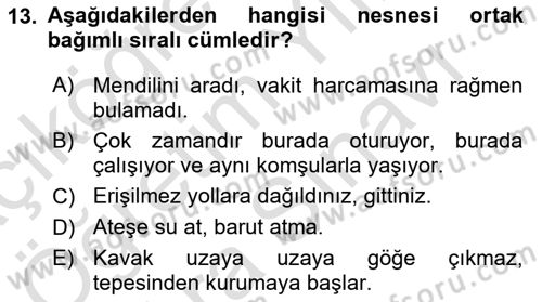 Türkçe Cümle Bilgisi 2 Dersi 2025 - 2026 Yılı (Vize) Ara Sınav Soruları 13. Soru