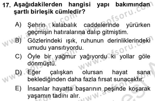 Türkçe Cümle Bilgisi 2 Dersi 2025 - 2026 Yılı (Vize) Ara Sınav Soruları 17. Soru