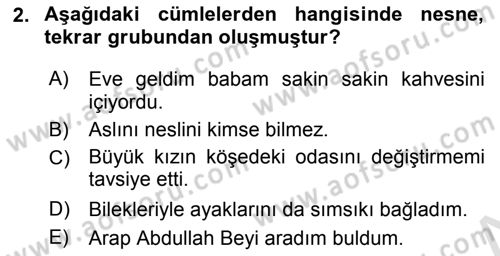 Türkçe Cümle Bilgisi 2 Dersi 2025 - 2026 Yılı (Vize) Ara Sınav Soruları 2. Soru