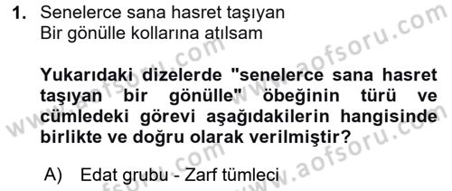 Türkçe Cümle Bilgisi 2 Dersi 2025 - 2026 Yılı (Final) Dönem Sonu Sınav Soruları 1. Soru