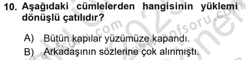 Türkçe Cümle Bilgisi 2 Dersi 2025 - 2026 Yılı (Final) Dönem Sonu Sınav Soruları 10. Soru