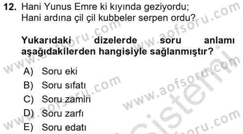 Türkçe Cümle Bilgisi 2 Dersi 2025 - 2026 Yılı (Final) Dönem Sonu Sınav Soruları 12. Soru
