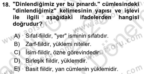 Türkçe Cümle Bilgisi 2 Dersi 2025 - 2026 Yılı (Final) Dönem Sonu Sınav Soruları 18. Soru