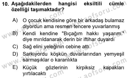 Türkçe Cümle Bilgisi 2 Dersi 2025 - 2026 Yılı Yaz Okulu Sınav Soruları 10. Soru
