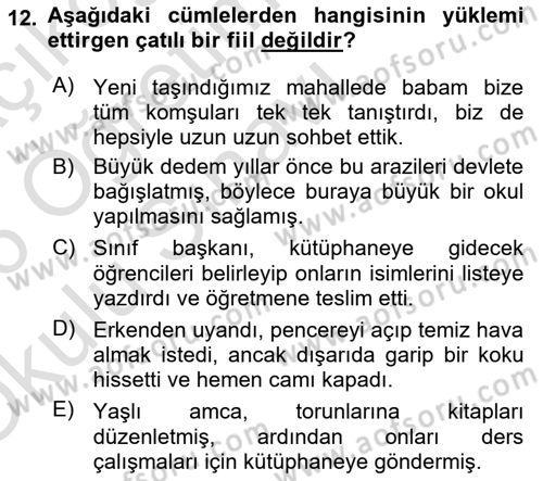 Türkçe Cümle Bilgisi 2 Dersi 2025 - 2026 Yılı Yaz Okulu Sınav Soruları 12. Soru