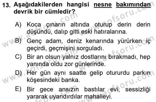 Türkçe Cümle Bilgisi 2 Dersi 2025 - 2026 Yılı Yaz Okulu Sınav Soruları 13. Soru
