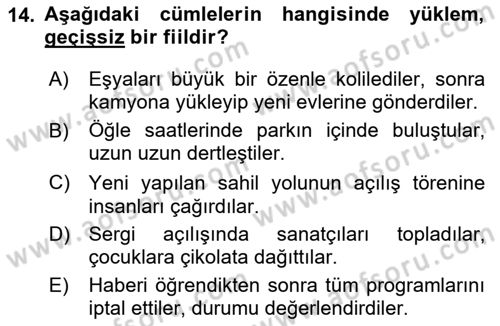 Türkçe Cümle Bilgisi 2 Dersi 2025 - 2026 Yılı Yaz Okulu Sınav Soruları 14. Soru