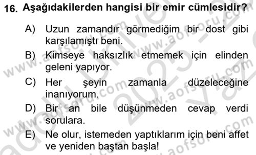 Türkçe Cümle Bilgisi 2 Dersi 2025 - 2026 Yılı Yaz Okulu Sınav Soruları 16. Soru