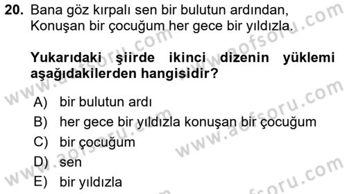 Türkçe Cümle Bilgisi 2 Dersi 2025 - 2026 Yılı Yaz Okulu Sınav Soruları 20. Soru