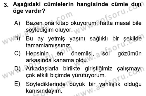 Türkçe Cümle Bilgisi 2 Dersi 2025 - 2026 Yılı Yaz Okulu Sınav Soruları 3. Soru
