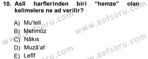 Osmanlı Türkçesi Grameri 1 Dersi Ara Sınavı Deneme Sınav Soruları 10. Soru