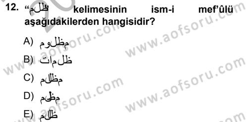 Osmanlı Türkçesi Grameri 1 Dersi Ara Sınavı Deneme Sınav Soruları 12. Soru