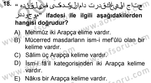 Osmanlı Türkçesi Grameri 1 Dersi Ara Sınavı Deneme Sınav Soruları 18. Soru
