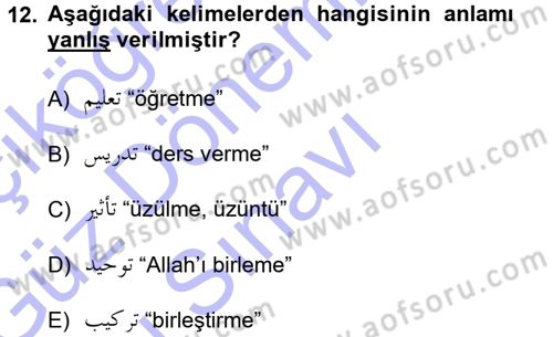 Osmanlı Türkçesi Grameri 1 Dersi 2012 - 2013 Yılı (Final) Dönem Sonu Sınav Soruları 12. Soru